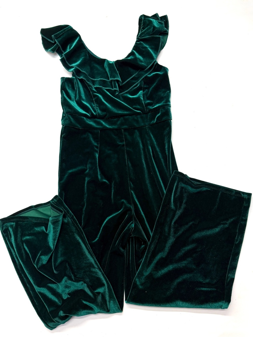 Zunie Emerald Green Velvet Ruffle Jumpsuit Holiday Christmas